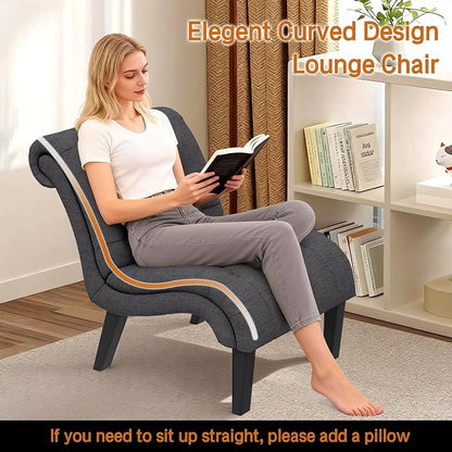 Accent Chairs Set of 2 Upholstered Living Room Bedroom Side Chairs Curved Button Tufted Armless Lounge Chair with Wood Legs Gray Fabric
