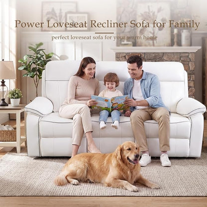 Power Reclining Sofa with Fold Down Table, Breathable PU Leather Electric Reclining Couch, 3 Seater Recliner Sofa with Power Outlets/USB-C/A Ports for Living Room(White, 3 Seat)