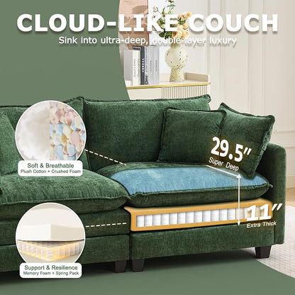 78" Modular Sectional Sofa, Cloud Couch Loveseat Sofa, Deep Seat Washable Chenille Fabric Sofa with Throw Pillows, 2 Seat Modern Couches for Living Room Bedroom Apartment, Green