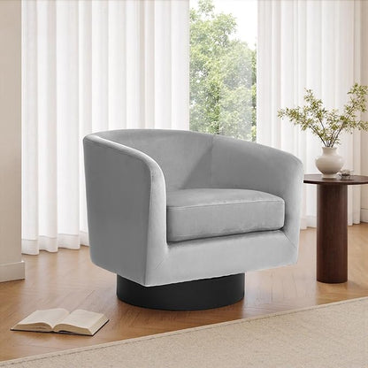 Swivel Barrel Accent Chair, Velvet Upholstered Armchair Modern Round Club Arm Chair for Living Room, Comfy Single Sofa Seating Bedroom Side Reading Seat for Home Office - Gray
