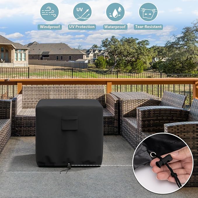 SHINESTAR Fire Pit Cover Square, Fits for 26-28 Inch Fire Pit Table, 600D Heavy Duty Fabric, Waterproof and Windproof, 28 x 28 x 25 Inches, Black