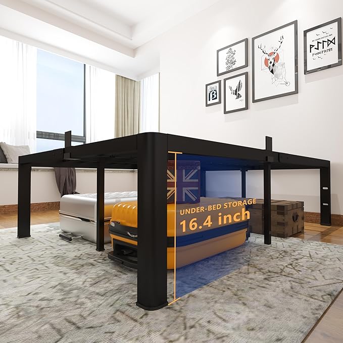 Yookare Cal King Platform Bed Frame,18"Heavy Duty Metal Mattress Foundation, Rounded Safety Corners & Recessed Legs,Mattress Retainers,Easy Assembly,Noise Free Steel Slat Support,No Box Spring Needed