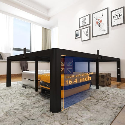 Yookare Cal King Platform Bed Frame,18"Heavy Duty Metal Mattress Foundation, Rounded Safety Corners & Recessed Legs,Mattress Retainers,Easy Assembly,Noise Free Steel Slat Support,No Box Spring Needed