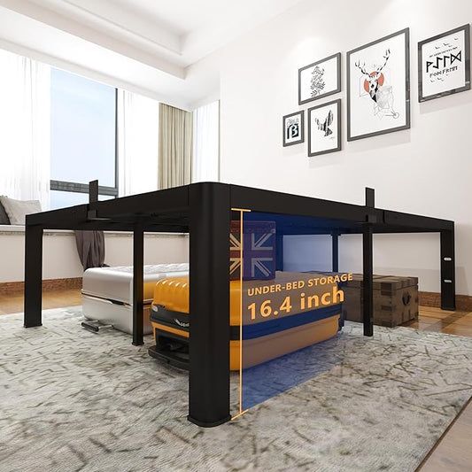 Yookare Cal King Platform Bed Frame,18"Heavy Duty Metal Mattress Foundation, Rounded Safety Corners & Recessed Legs,Mattress Retainers,Easy Assembly,Noise Free Steel Slat Support,No Box Spring Needed
