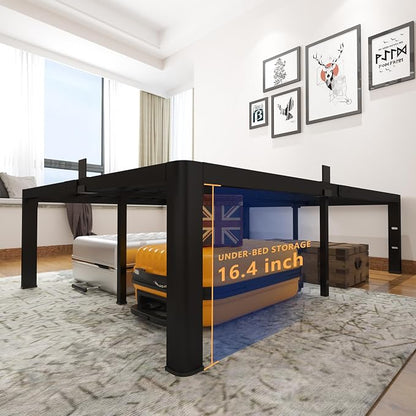 yookare Queen Platform Bed Frame,18" Heavy Duty Metal Mattress Foundation, Rounded Safety Corners & Recessed Legs,Mattress Retainers,Easy Assembly,Noise Free Steel Slat Support,No Box Spring Needed