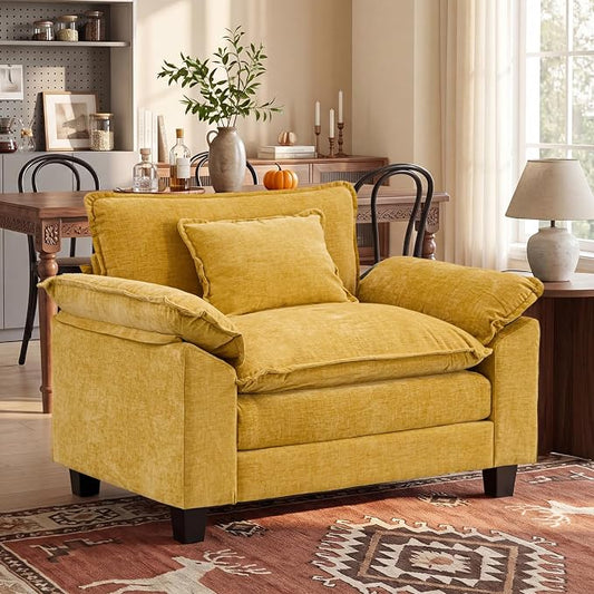 Oprisen Modular Sectional Sofa, Comfy Cloud Couch, Chenille Sofa Sleeper with Deep Seat and Throw Pillows for Living Room (Yellow, 53" - Single Seat)