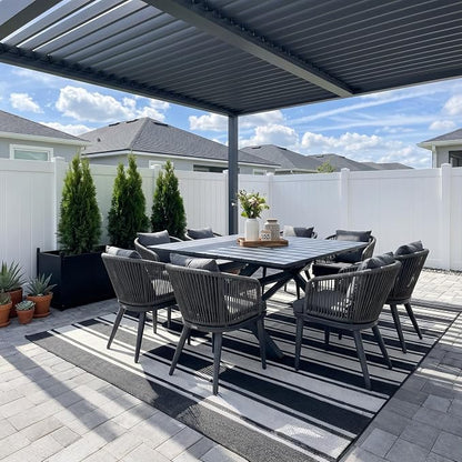 PURPLE LEAF 9 Pieces Outdoor Metal Furniture Set Patio Conversation Sets Dining Set, 1 Square Dining Table and 8 Modern Chairs with Cushions Seat Grey