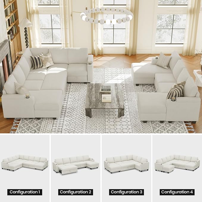 Belffin Modular Sectional Loveseat with Pullout Bed Sectional Sleeper Sofa with Pull Out Bed for Living Room.Beige