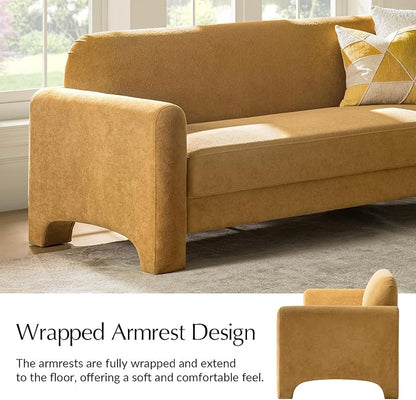 HULALA HOME 84" Modern Curved Sofa, 3 Seater Sofa for Living Room, Camel