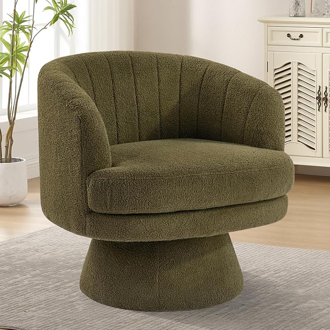 CANMOV Swivel Accent Chair with Armrest Set of 2, Modern 360 Degree Swivel Barrel Chair with Curve Back and Soft Cushion,Comfy Round Sherpa Teddy Armchair Single Sofa for Living Room, Green
