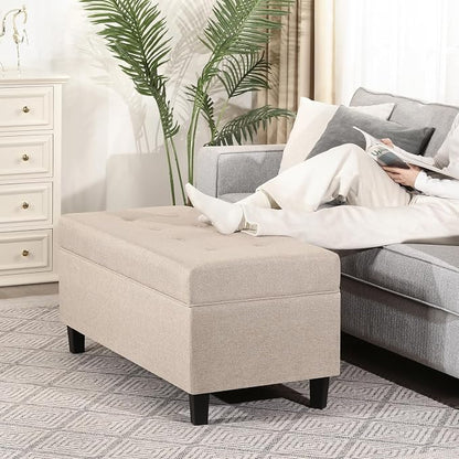 Asense Storage Ottoman Bench,18.8 x 40 x 18.5 Inches Storage Bench,Foot Rest with Legs,Tufted Ottomans with Safety Hinge,End of Bed Bench for Bedroom,Living Room,Entryway