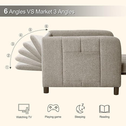 ZZW Sleeper Chair, 84" Extra Long Convertible Chair Bed, Upgraded 3-in-1 to 4-in-1 Pull Out Chair & Single Sofa Bed for Adult, Sleeping Chair for Living Room, Small Space (Light Grey)
