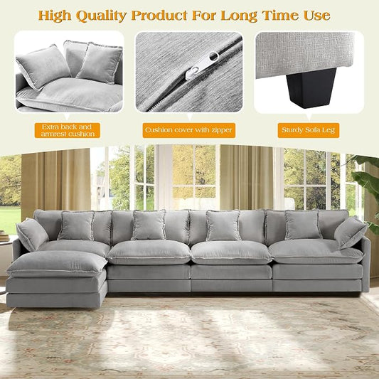 149.2" Modular Sectional Sofa,L Shaped Couch for Living Room,Modern Deep Seat Sofa 4 Seater Chenille Fabric Comfy Cloud Couches with Throw Pillows & Movable Ottoman