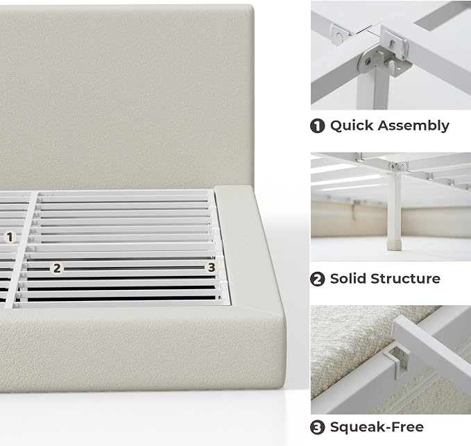 RECCI AirFrame King Size Bed Frame with Headboard, Cloud Upholstered Platform Bed Frame, 5 Inch Foam Cushioned, No Box Spring, Easy Assembly(Cream Boucle)