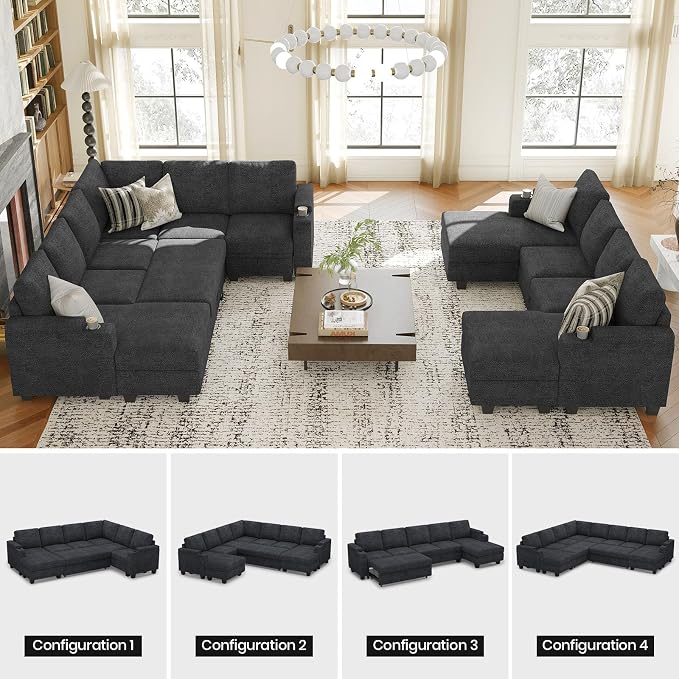Belffin Modular Sectional Loveseat with Pullout Bed Sectional Sleeper Sofa with Pull Out Bed for Living Room.Dark Grey