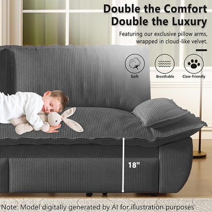 73.2" Sofa Bed Queen Size, Pull Out Couch Bed, 3-in-1 Convertible Sleeper Sofa with Cushion Armrest, Modern Corduroy Futon Couch for Living Room, Small Space, Apartment, Bedroom, Dark Grey