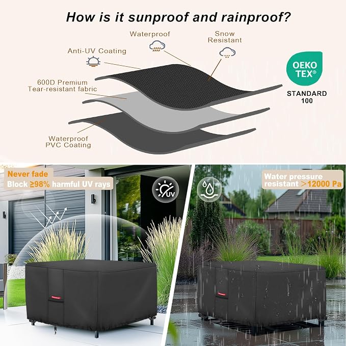 Porch Shield Fire Pit Cover - Waterproof 600D Heavy Duty Fade Resistant Square Patio Fire Pit Table Cover Black - 32 x 32 x 24 inch