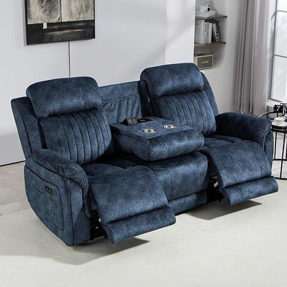 Zero Gravity Power Reclining Sofa with Adjustable Headrest, Electric Reclining Couch with Wireless Charge, USB Ports, Power Loveseat Recliner Sofa for Living Room (Blue-Sofa)