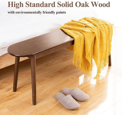 Entryway Bench, Solid Wood Dining Bench, Midcentury End of Bed Bench w/Rounded Corner, Outdoor Bench w/Robust Construction, Bedroom Bench, 10.24" W x 17.72" H（Walnut 47.2inches）