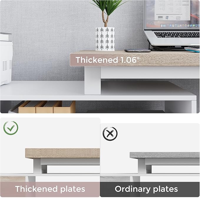 Home Office Computer Desk Corner Desk with 3 Drawers and 2 Shelves, 53-inch L-Shaped Study Desk with Storage, White + Walnut