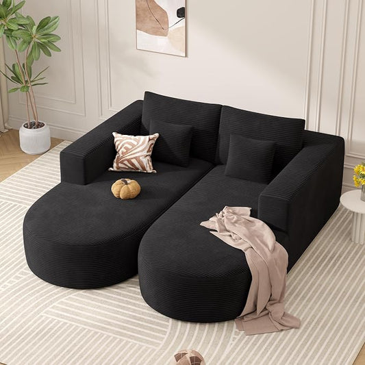 Modular Sectional Sofa Bed,Convertible Cloud Couches for Living Room,2 Chaise Corduroy Boneless Couch Sleeper Sofa Set,Oversized Chaise Lounge Chair for Bedroom,No Assembly Required,Black 1PCS