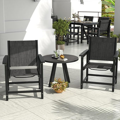 Amopatio Outdoor Chair HDPE Patio Dining Chair Set of 2 All Weather Patio Chairs with Textilene & Wide Seat for Backyard Balcony & Deck(Black)