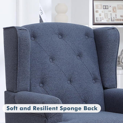 Accent Chair Set of 2, Mid Century Modern Fabric Wingback Chair, Upholstered Armchair with High Back and Vintage Legs, Comfy Single Sofa Side Reading Chair for Living Room Bedroom, Blue