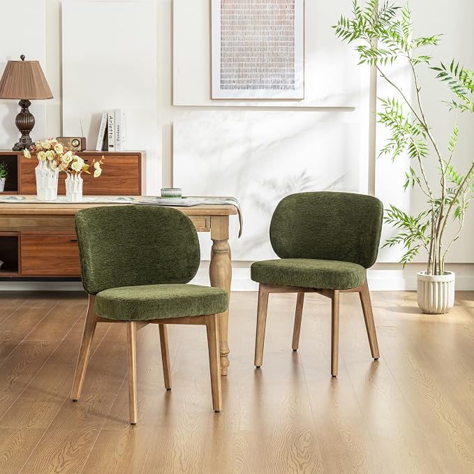 YOUNIKE Dining Chairs Set of 4 Modern Kitchen Dining Room Chairs Green | Chenille Fabric Upholstered Armless Side Accent Chair with Back Wide Padded Seat Wooden Leg for Kitchen Dining Living Room