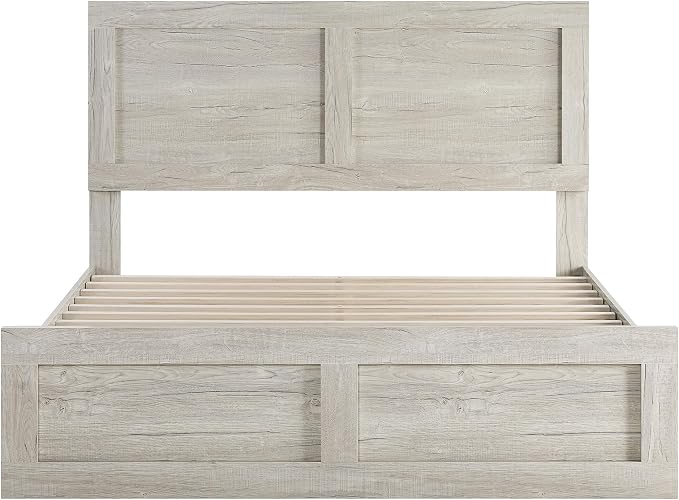 KISLOT Wood Bed Frame, Full Size Wooden Platform Bed Frame with Headboard and Footboard Mattress Foundation Farmhouse Bedroom Furniture No Box Spring Needed