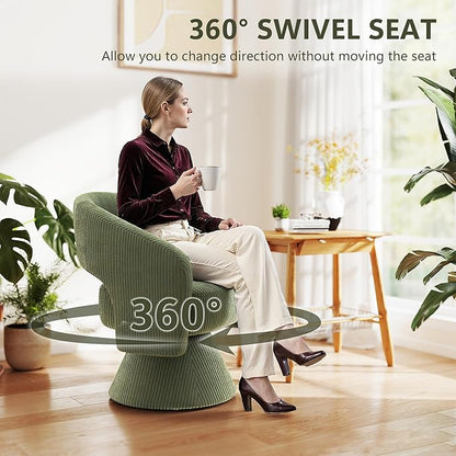 HOMCOM 360° Swivel Accent Chair, Corduroy Upholstered Barrel Chair, Modern Armchair with Thick Padding for Living Room, Bedroom, Reading Room, Green
