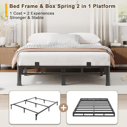 ROIL 10 Inch Full Size Bed Frame, Metal Bed Frame & Box Spring 2 in 1 Platform with Round Corner Legs, 4000LBS Double Layer Low Profile Metal Platform Mattress Baffles, Noise-Free Easy Assembly