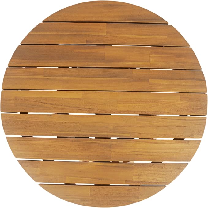 Merax Patio Outdoor Acacia Wood Round Coffee Table for Backyard, Lawn, Balcony, Teak Finish