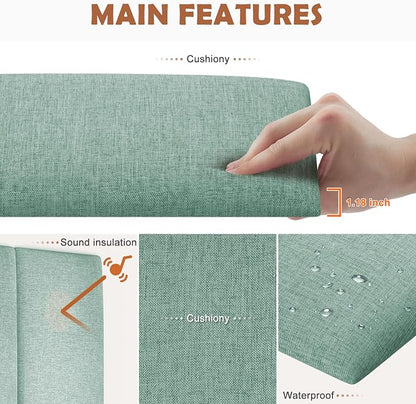 IFNOW Upholstered Wall Mounted Headboard, 3D Soundproof Wall Panels Peel and Stick for Queen Size, Reusable and Removable Tufted Bed Headboard in Grass Green (9 Panels, 10" x 24")