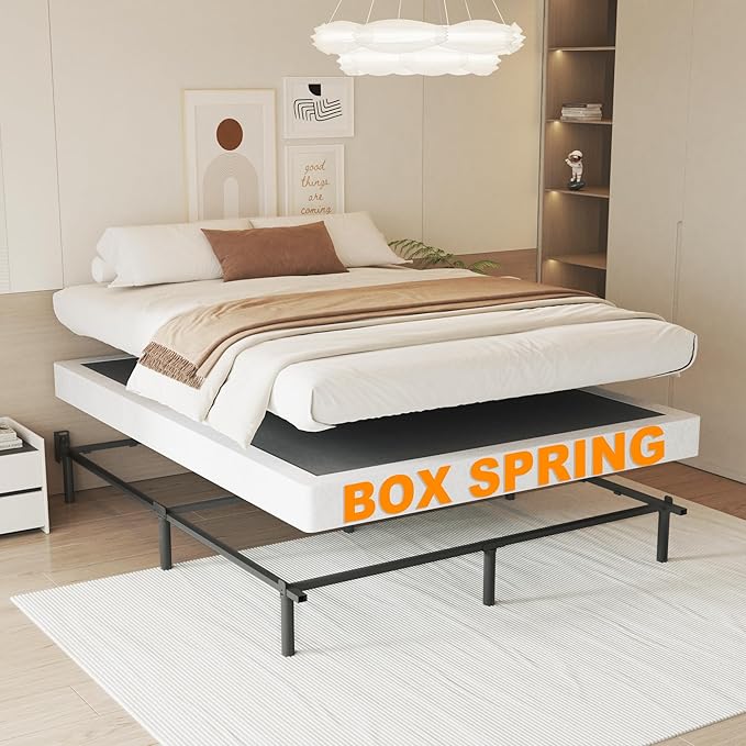 NHODIR 5 Inch Box Spring Full Size, Low Profile Metal Bed Base with Fabric Cover, Easy Assembly, Noise Free