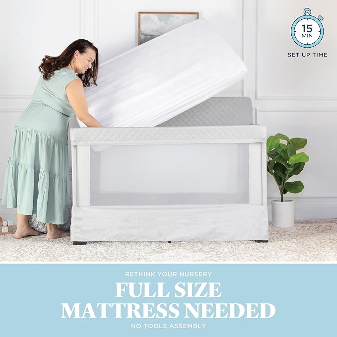 Baby Delight Lunaire Full Size Crib | Breathable Mesh Baby Crib | Tool-Free Assembly Baby Bed | Pebble Grey