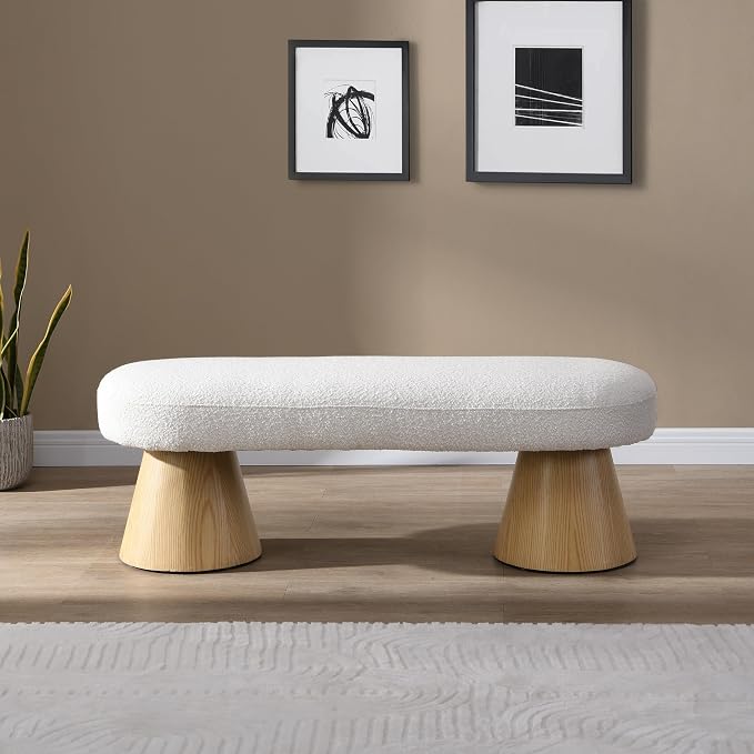 Virubi 49" Upholstered Dining Bench Boucle Ottoman, End of Bed Entryway Benches, Modern Dining Bench Shoe Stool for Indoor Bedroom Living Dining Room 300 LBS Weight Capacity (49" Beige)