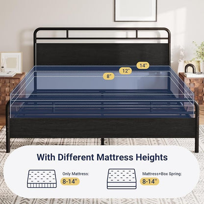 Allewie King Size Platform Bed Frame with Wooden Headboard and Footboard, Heavy Duty 13 Metal Slats Support, Under-Bed Storage, No Box Spring Needed, Noise Free, Easy Assembly, Black Oak