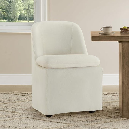 KISLOT Upholstered Dining Chairs with Casters, Washable Cover Modern Dining Room Chairs with Thick Cushion & Sturdy Metal Frame for Kitchen, Living Room, Dressing Room, Linen Fabric, Set of 1