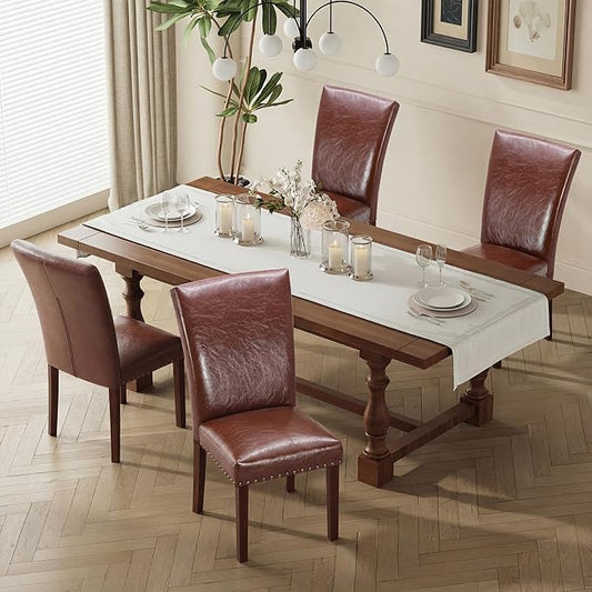 MALOL Dining Chairs Set of 4, High Back Dining Chair with Wood Legs and Nailhead Trim, Modern Padded Kitchen Room Chairs for Dining Room/Restaurant, Light Brown