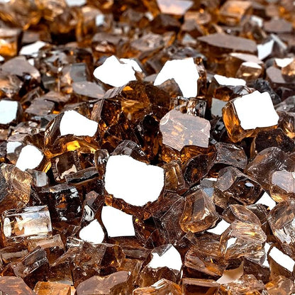 Mr. Fireglass 10 Pounds Fire Glass - 1/4 Inch High Luster Reflective Tempered Glass Rocks for Fireplace Fire Pit Table and Landscaping, Copper