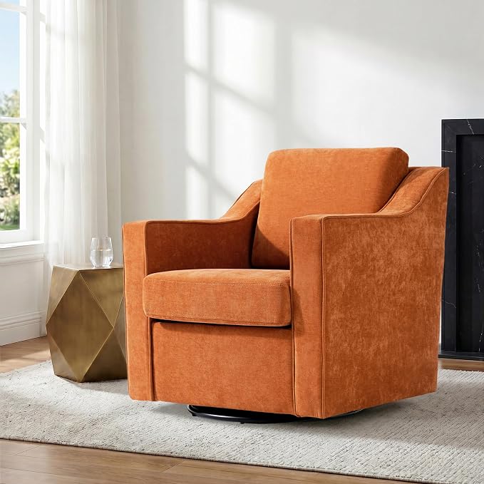Swivel Accent Chair, Modern Round Barrel Arm Chair for Living Room, Bedroom, Comfy Club Reading Chairs for Adults - Chenille Orange