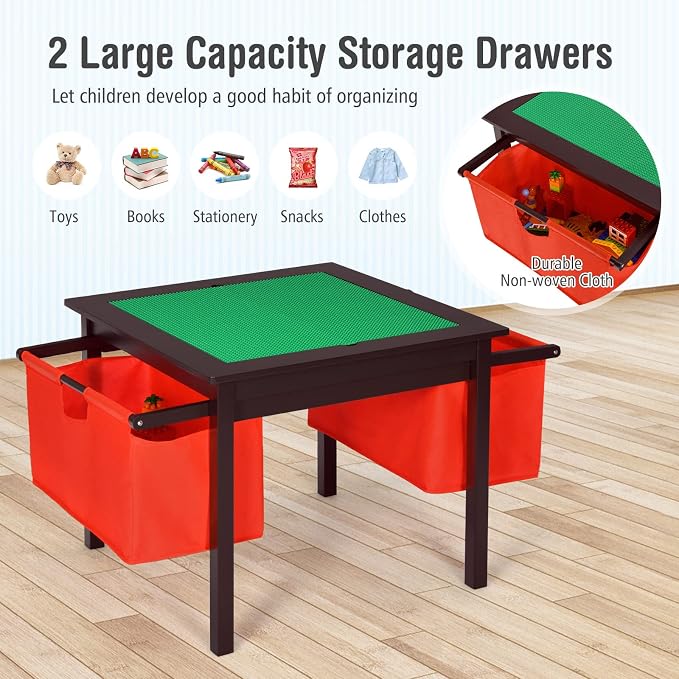 Costzon Kids Table, Children Wooden Activity Table w/Storage Drawers, 2 in 1 Building Block Tabletop for Arts, Crafts, Reading, Preschool, Nursery, Kindergarten, Toddler Table (Espresso)