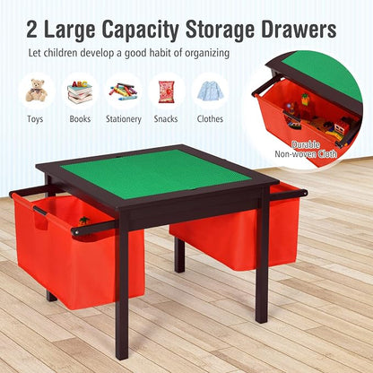 Costzon Kids Table, Children Wooden Activity Table w/Storage Drawers, 2 in 1 Building Block Tabletop for Arts, Crafts, Reading, Preschool, Nursery, Kindergarten, Toddler Table (Espresso)