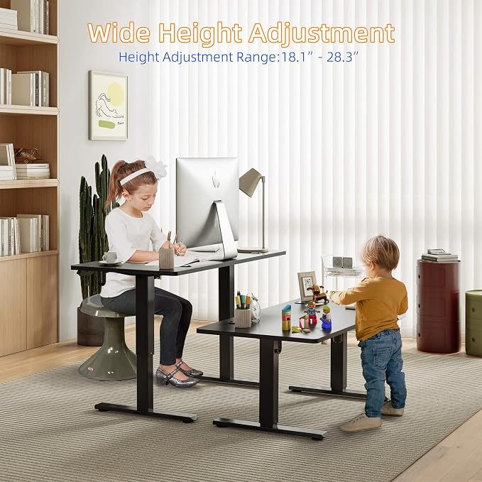 YIHAYO Low Height Adjustable Desk, Lifts 18.1-28.3 Inches, Electric Standing Desk for Short People, 40 x 24 Inches Computer Table with Splice Board for Home Office, Black