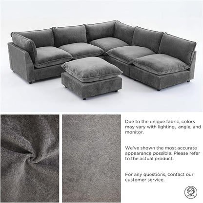 Iroomy Modular Sectional Sofa, Oversized Chenille Cloud Couch, Deep Comfy Seat, 4-Seater Sofas, Couches for Living Room, Dark Grey