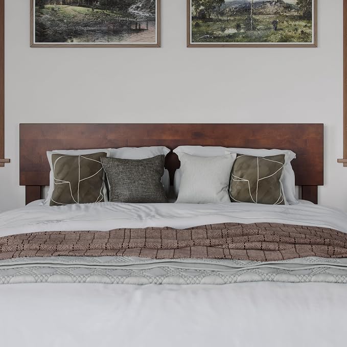 AFI, Orlando Full Adjustable Modern Solid Wood Panel Headboard, Walnut
