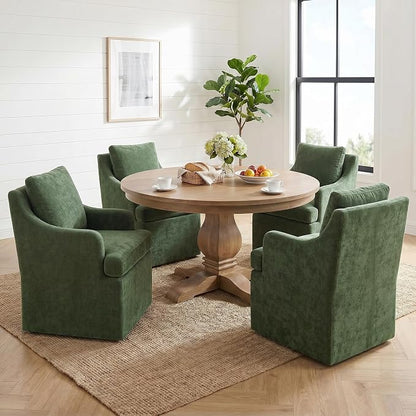 VKNOW Upholstered Dining Chairs Set of 4, Modern Kitchen Chairs Dinner Chairs with 4 Casters, Chenille Armchair for Bedroom Reading Room Living Room, Green