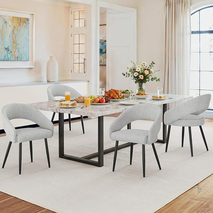 LUE BONA Modern Dining Chairs Set of 4, Upholstered Armrest Side Chairs for Kitchen & Dining Room, 18.5" Seat Height, Comfortable Curved Hollow Backrest, Black Metal Legs, Easy Assembly, Light Grey