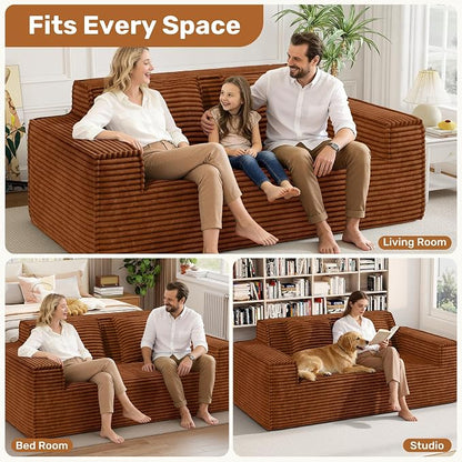 75'' Modern Cloud Loveseat Sofa Set of 2, No Assembly Required Comfy Deep Seat Couches 2 pcs for Living Room, Bedroom, Apartment (Corduroy-Brown)