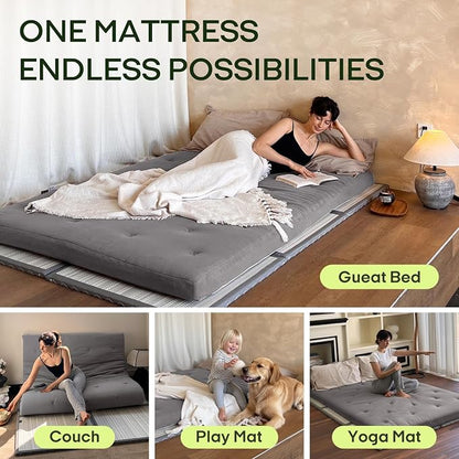 ZonLi Japanese Floor Futon Mattress Queen Size 80"x 60", 100% Cotton Cover 2.5'' Thicken Tatami Mattress, Foldable Sleeping Pad, Portable Dormitory Tatami Mat(Grey)